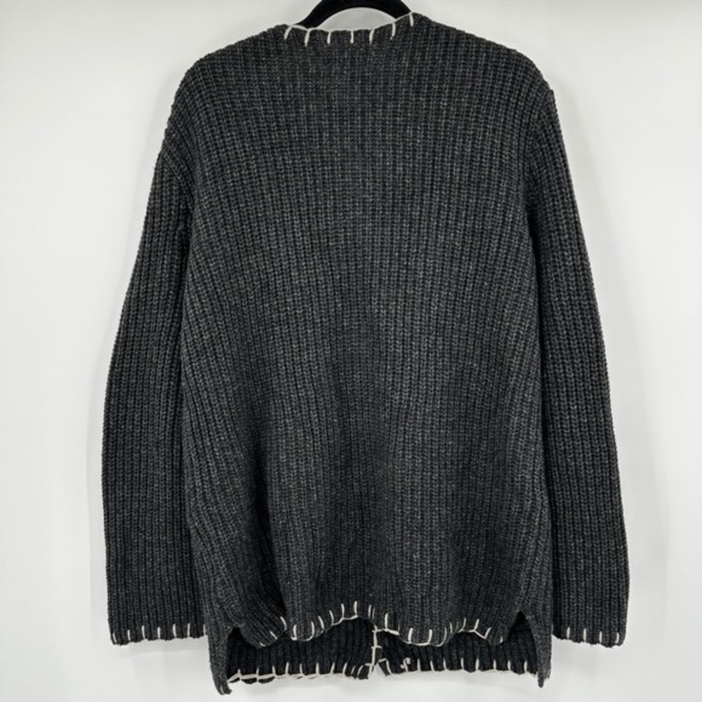Alex Mill Charcoal Knit Button-Front Cardigan with Cream Whipstitch - Picture 4 of 4